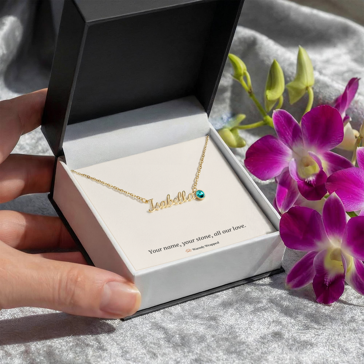 Name Necklace with Her Birthstone