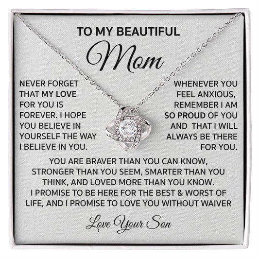 Mom's Love Forever Crest Necklace Card Son