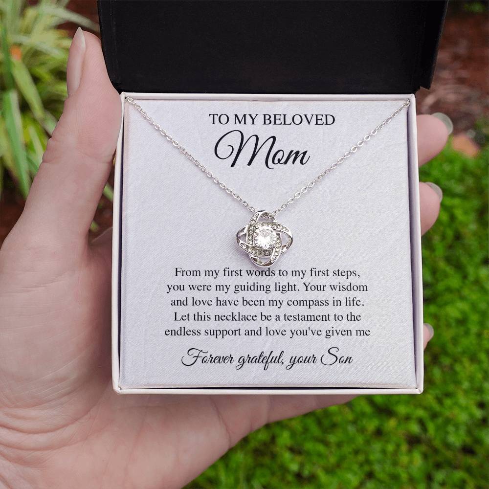 Mom's Step Through Life Crest Necklace Card Son