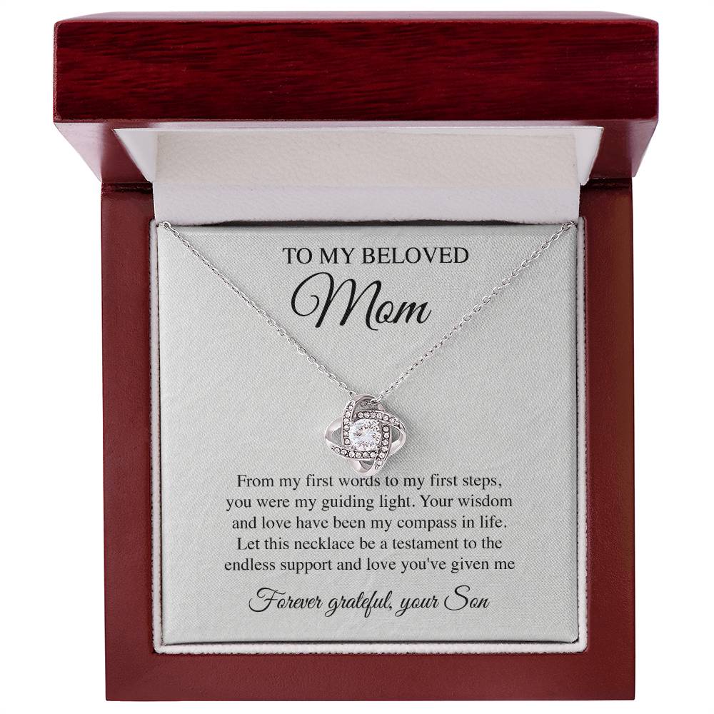 Mom's Step Through Life Crest Necklace Card Son