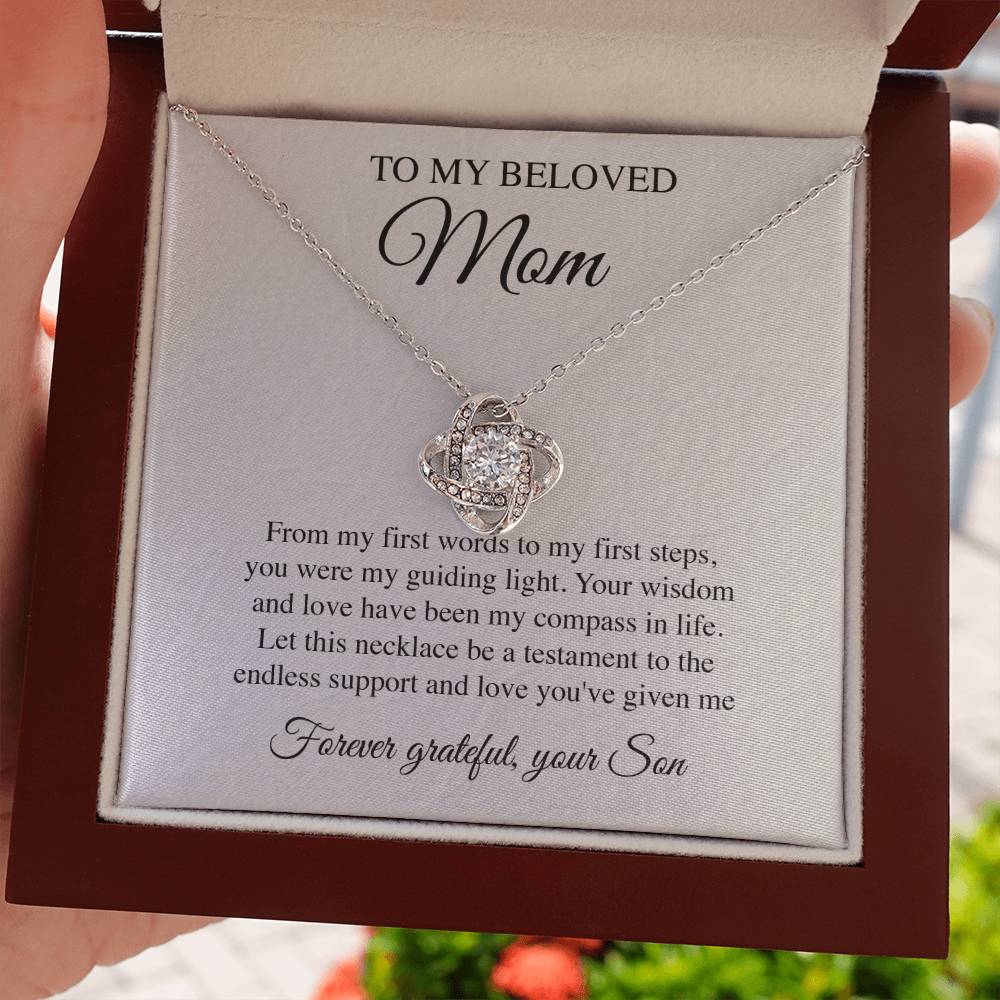 Mom's Step Through Life Crest Necklace Card Son