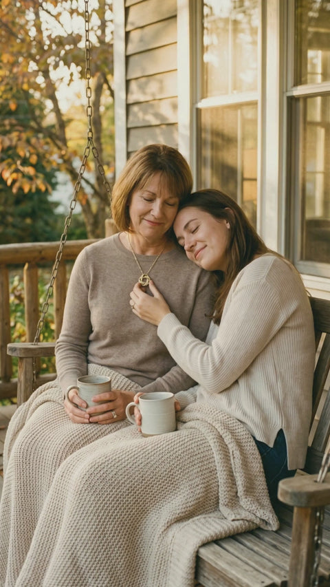 Video: a mom and her daughter on a porch swing at sunset