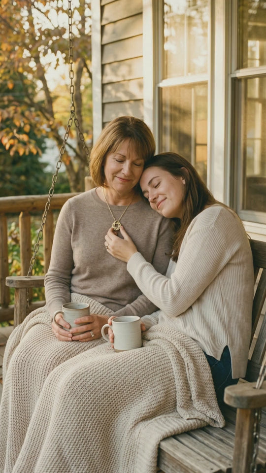 Video: a mom and her daughter on a porch swing at sunset