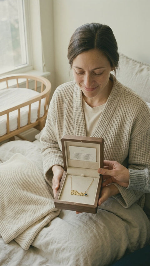Video: a new mom opens her push present and looks up at her partner