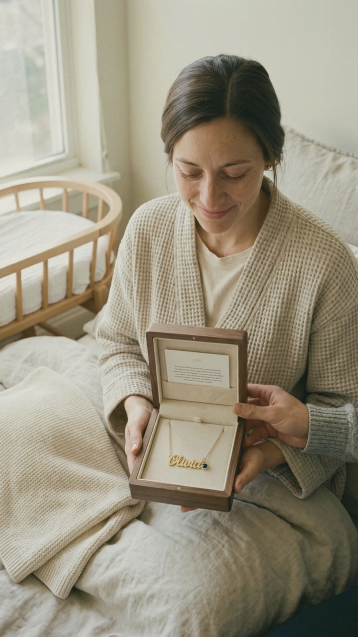Video: a new mom opens her push present and looks up at her partner