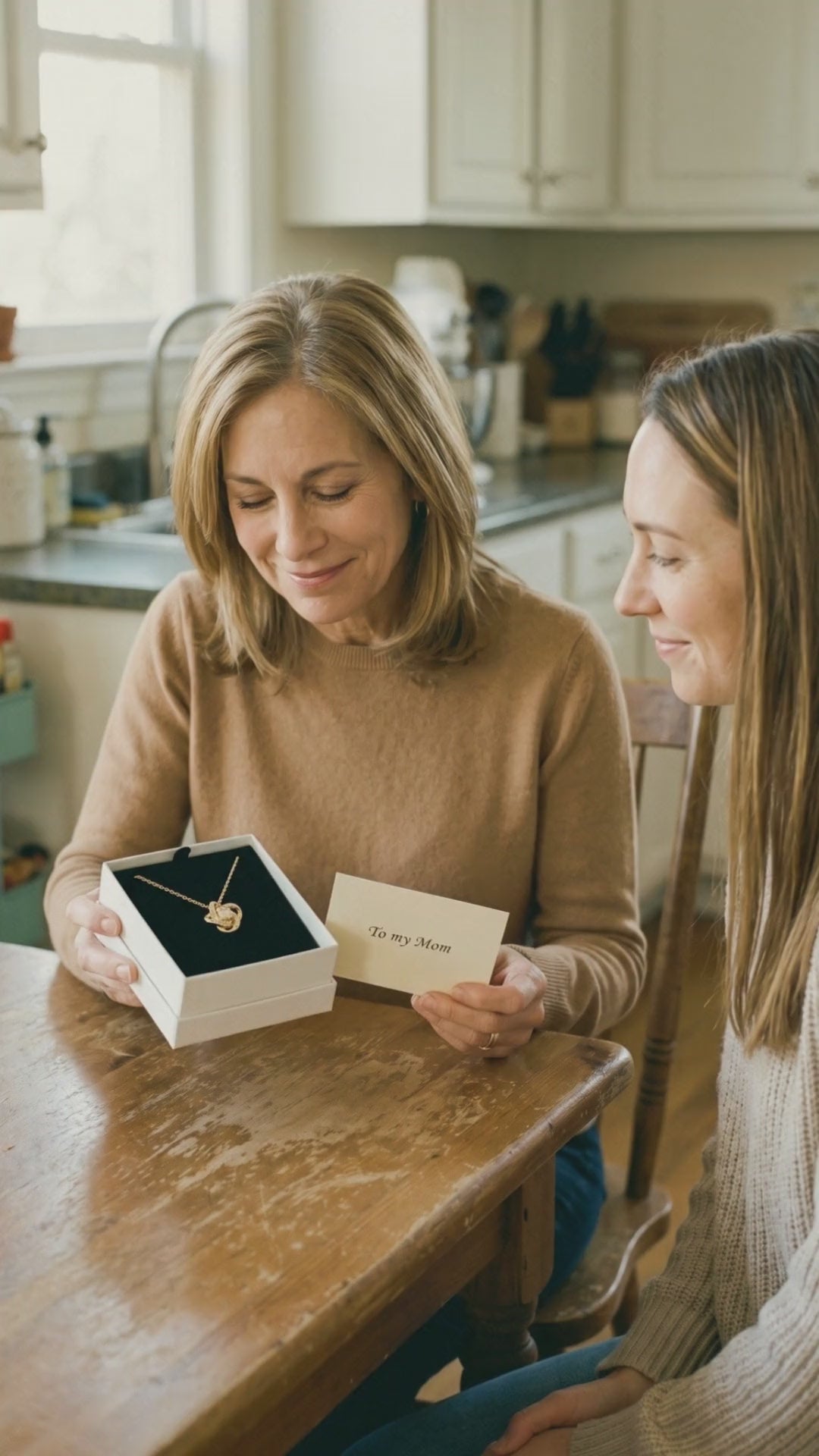 Video: a mom opens a love knot necklace from her daughter