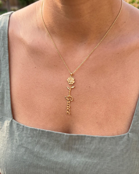 Birth Flower Name Necklace