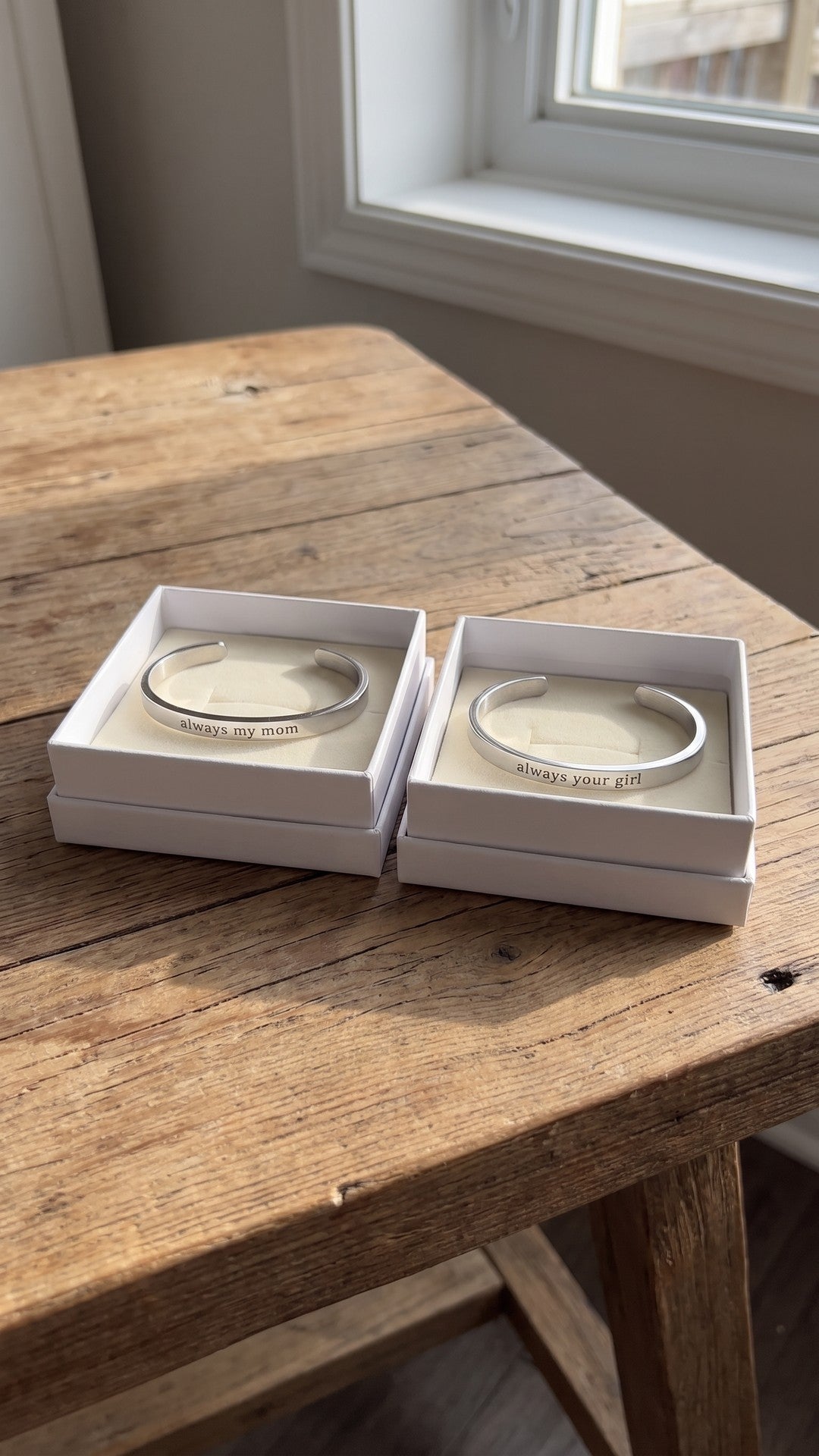Mother & Daughter Cuff Set, in its open gift box