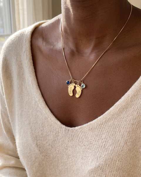 Little Feet Birthstone Necklace