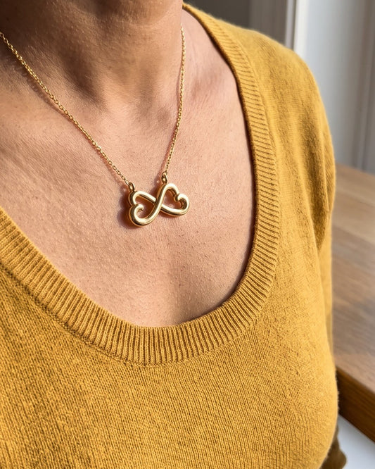 To My Sister infinity heart necklace, worn